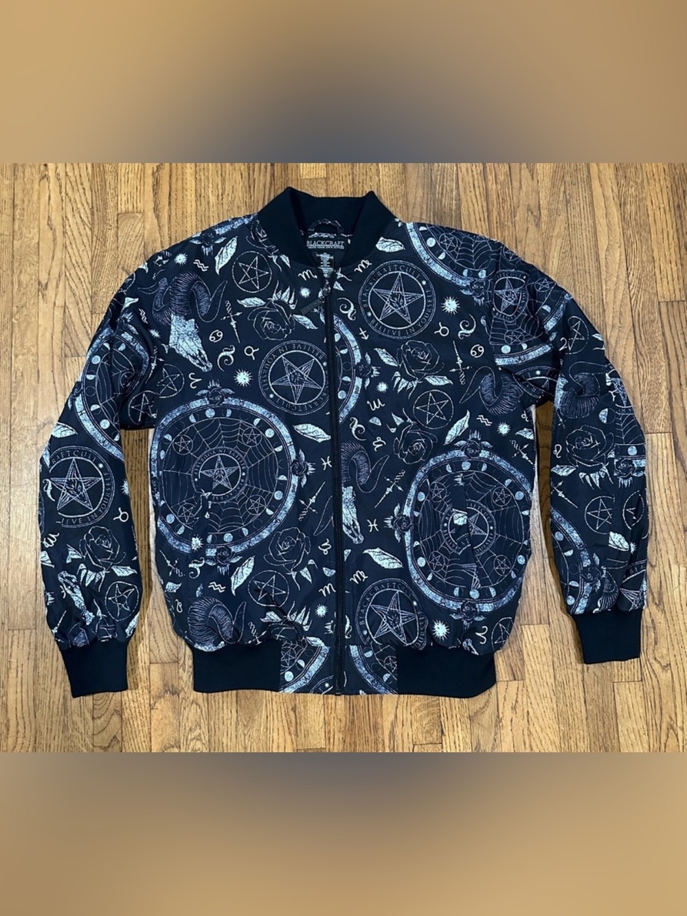 NWT Blackcraft Cult Occult Mystical Print Bomber Jacket Rare Quilted Goth Emo